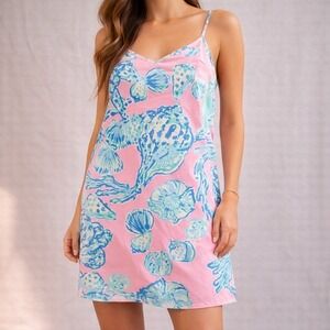 Lilly Pulitzer Dusk Dress Womens S Pink Silk Seashell Racerback Shift Resortwear